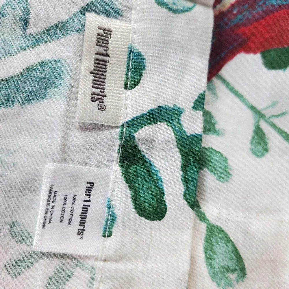 Pier 1 Imports Bird Botanical Cotton Shower Curtain White Green Red Watercolor